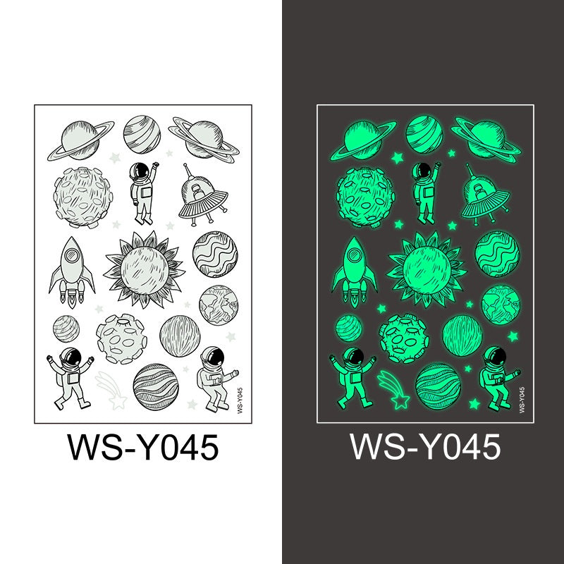 Waterproof Luminous Tattoo Stickers Cute Children's Cartoon Party Universe Space Rocket UFO Interstellar Temporary Stickers