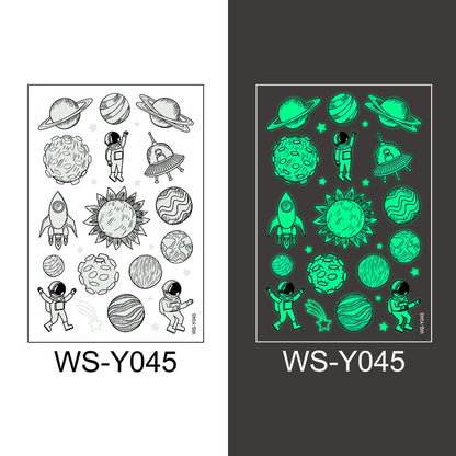 Waterproof Luminous Tattoo Stickers Cute Children's Cartoon Party Universe Space Rocket UFO Interstellar Temporary Stickers