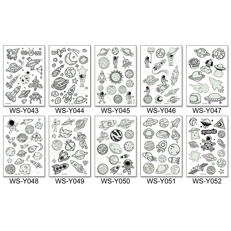 Waterproof Luminous Tattoo Stickers Cute Children's Cartoon Party Universe Space Rocket UFO Interstellar Temporary Stickers
