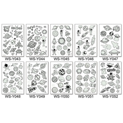 Waterproof Luminous Tattoo Stickers Cute Children's Cartoon Party Universe Space Rocket UFO Interstellar Temporary Stickers