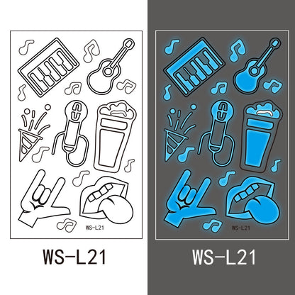 【Ready stock】kawaii Sexy tattoo stickers, fashion trends, nightclubs, bars, music festivals, carnival parties, tattoo stickers, fluorescent notes, luminous cool face stickers