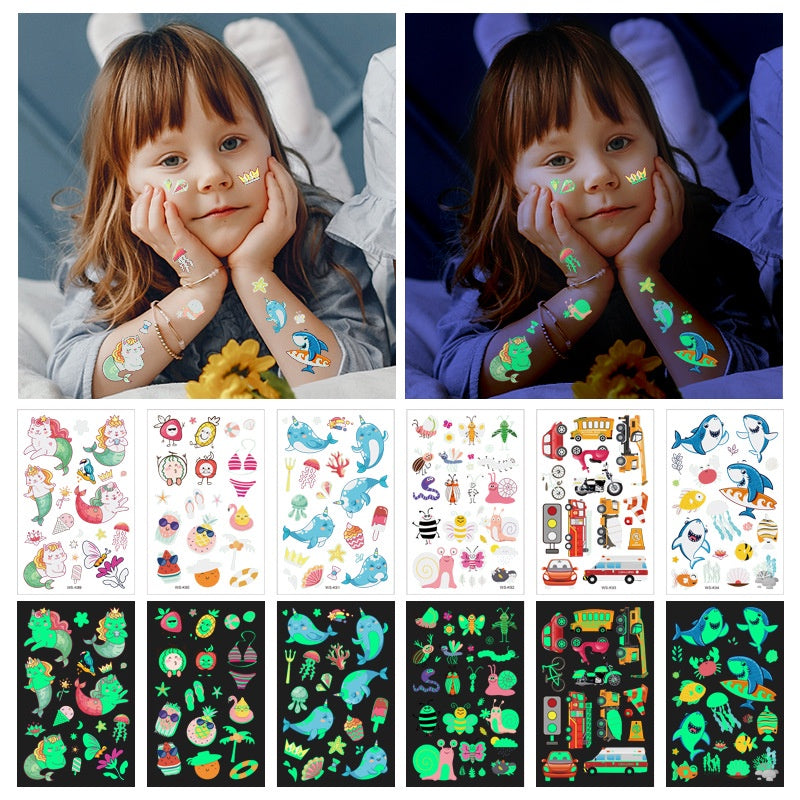 [Genuine goods in stock] Cartoon luminous tattoo stickers are durable, beautiful and fashionable. Personalized tattoo stickers include dinosaurs, mermaids,, luminous stickers