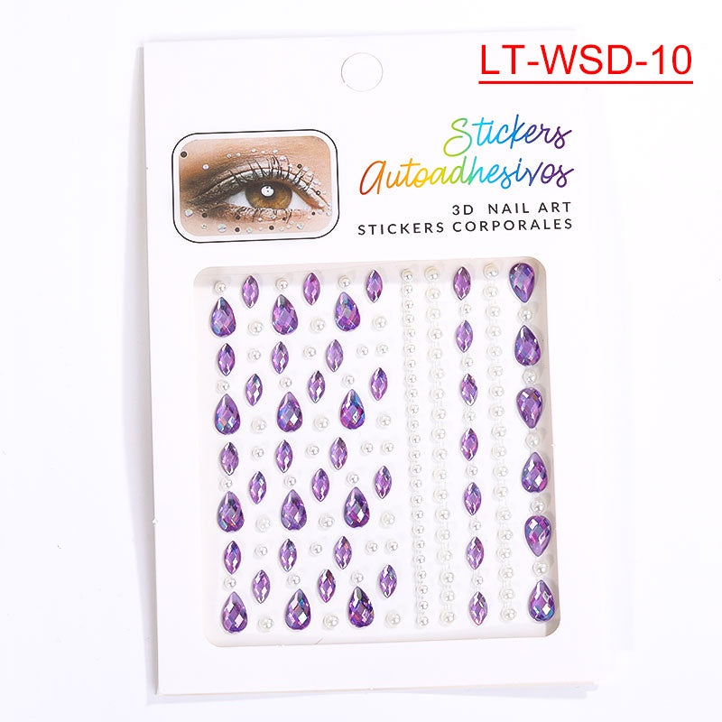 Cross-Border Hot Sell Face Rhinestone Diamond Sticker Eyebrow Eye Pad Forehead Face Decoration Acrylic Crystal Sticker Party Diamond Sticker
