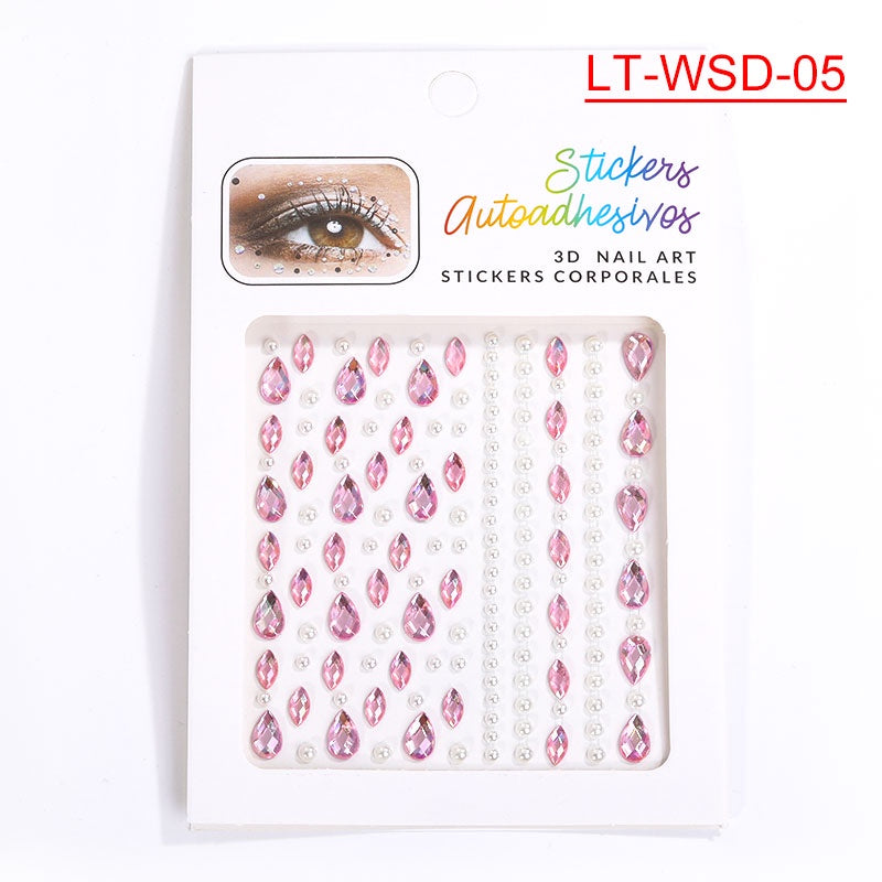 Cross-Border Hot Sell Face Rhinestone Diamond Sticker Eyebrow Eye Pad Forehead Face Decoration Acrylic Crystal Sticker Party Diamond Sticker