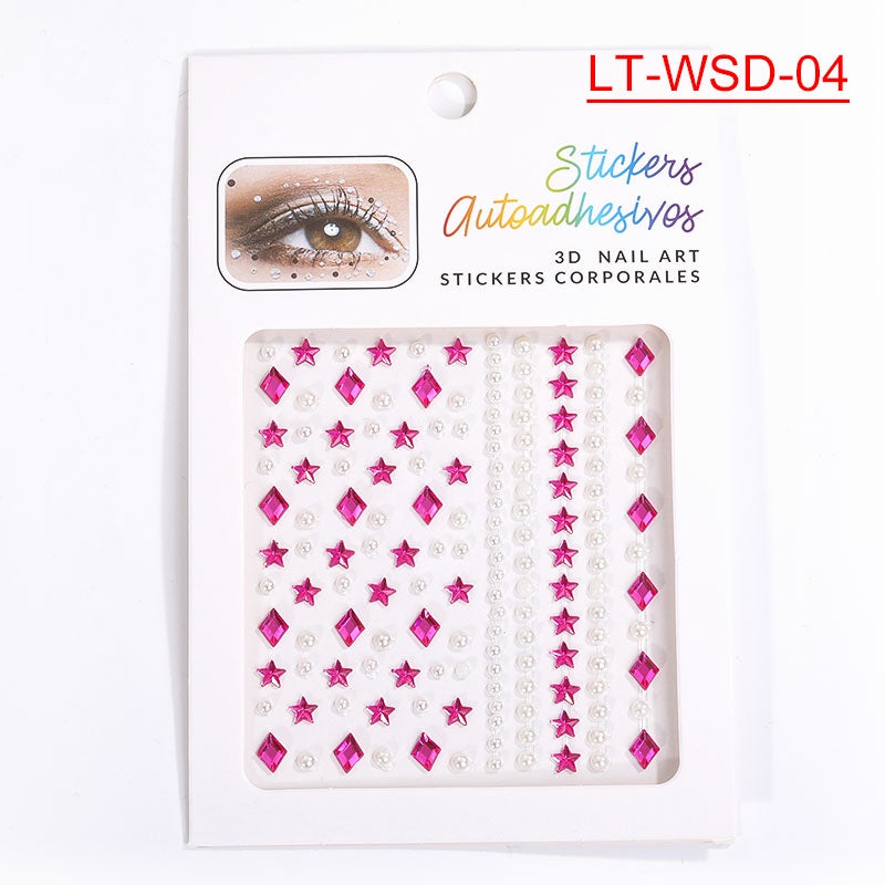 Cross-Border Hot Sell Face Rhinestone Diamond Sticker Eyebrow Eye Pad Forehead Face Decoration Acrylic Crystal Sticker Party Diamond Sticker