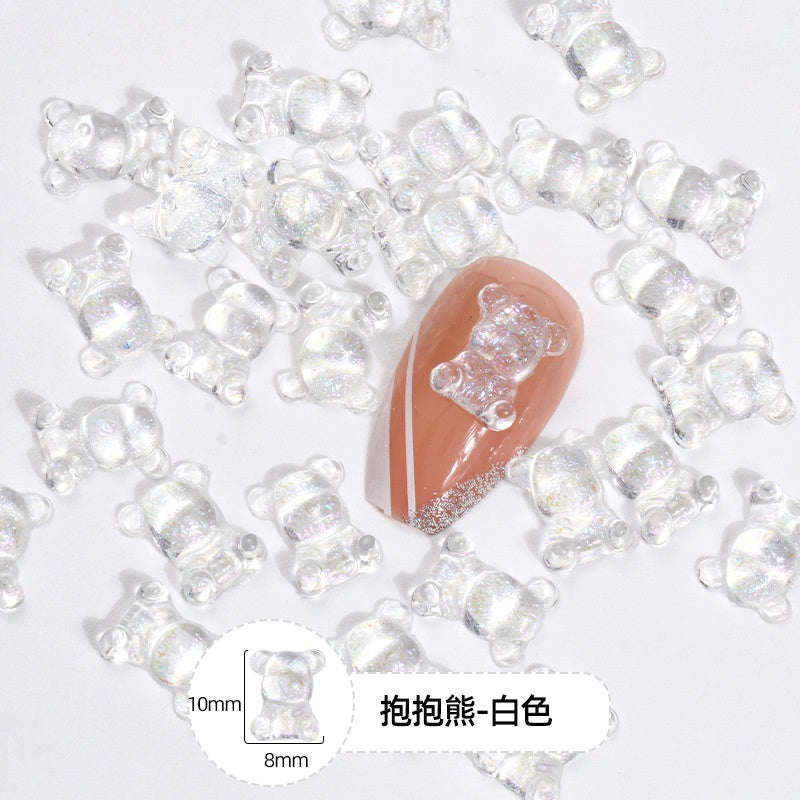 10pcs Transparent Bear Nail Rhinestone Resin Cute Decorative Rhinestone DIY Nail Art Sticker