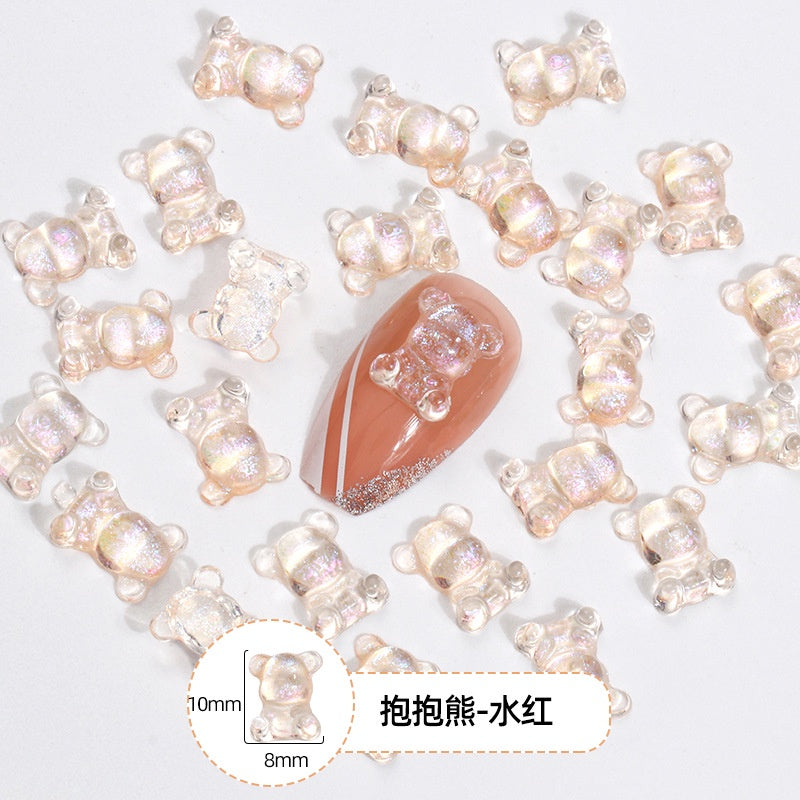 10pcs Transparent Bear Nail Rhinestone Resin Cute Decorative Rhinestone DIY Nail Art Sticker