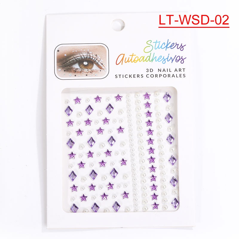 Cross-Border Hot Sell Face Rhinestone Diamond Sticker Eyebrow Eye Pad Forehead Face Decoration Acrylic Crystal Sticker Party Diamond Sticker