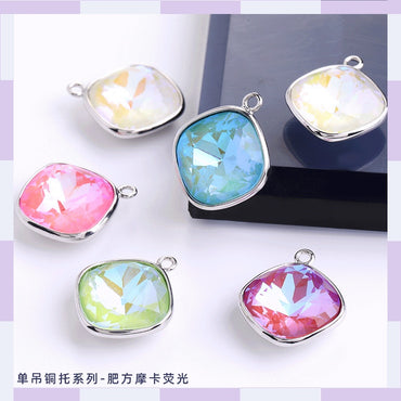 Korean Style Beauty Color Cushion Shaoe Alloy Crystal Rhinestone Pendant