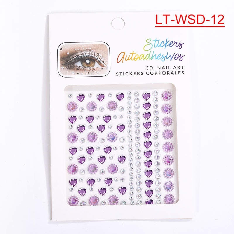 Cross-Border Hot Sell Face Rhinestone Diamond Sticker Eyebrow Eye Pad Forehead Face Decoration Acrylic Crystal Sticker Party Diamond Sticker