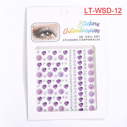 Cross-Border Hot Sell Face Rhinestone Diamond Sticker Eyebrow Eye Pad Forehead Face Decoration Acrylic Crystal Sticker Party Diamond Sticker