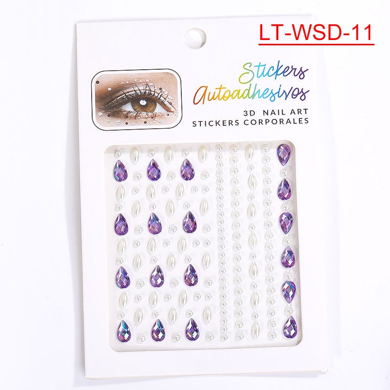 Cross-Border Hot Sell Face Rhinestone Diamond Sticker Eyebrow Eye Pad Forehead Face Decoration Acrylic Crystal Sticker Party Diamond Sticker