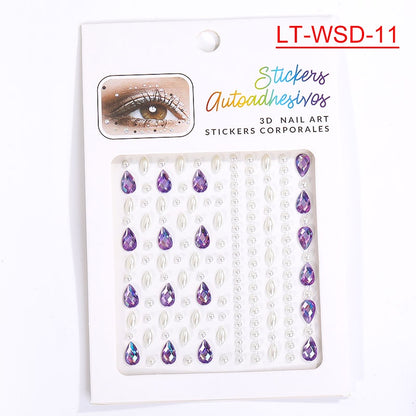 Cross-Border Hot Sell Face Rhinestone Diamond Sticker Eyebrow Eye Pad Forehead Face Decoration Acrylic Crystal Sticker Party Diamond Sticker