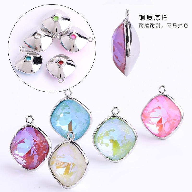 Korean Style Beauty Color Cushion Shaoe Alloy Crystal Rhinestone Pendant