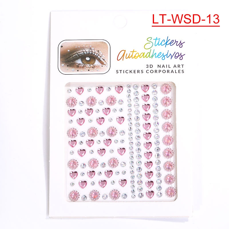 Cross-Border Hot Sell Face Rhinestone Diamond Sticker Eyebrow Eye Pad Forehead Face Decoration Acrylic Crystal Sticker Party Diamond Sticker