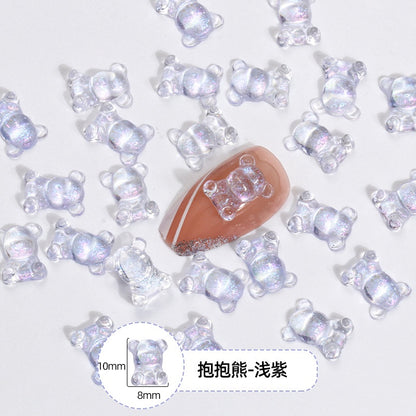 10pcs Transparent Bear Nail Rhinestone Resin Cute Decorative Rhinestone DIY Nail Art Sticker