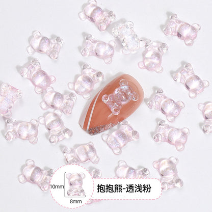 10pcs Transparent Bear Nail Rhinestone Resin Cute Decorative Rhinestone DIY Nail Art Sticker
