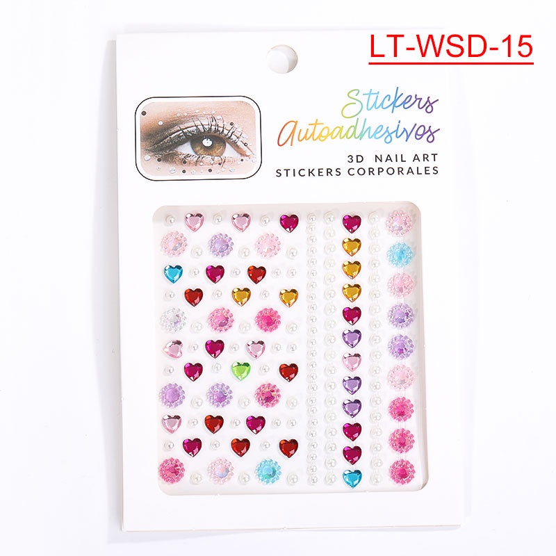 Cross-Border Hot Sell Face Rhinestone Diamond Sticker Eyebrow Eye Pad Forehead Face Decoration Acrylic Crystal Sticker Party Diamond Sticker
