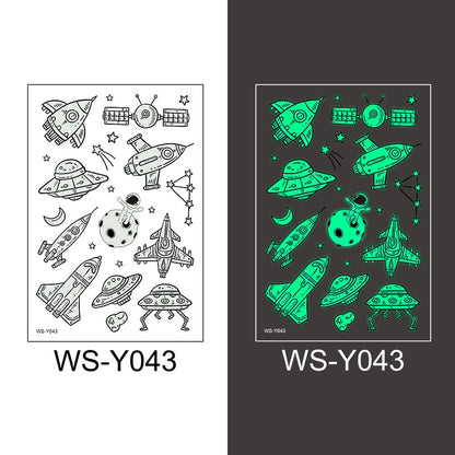 Waterproof Luminous Tattoo Stickers Cute Children's Cartoon Party Universe Space Rocket UFO Interstellar Temporary Stickers