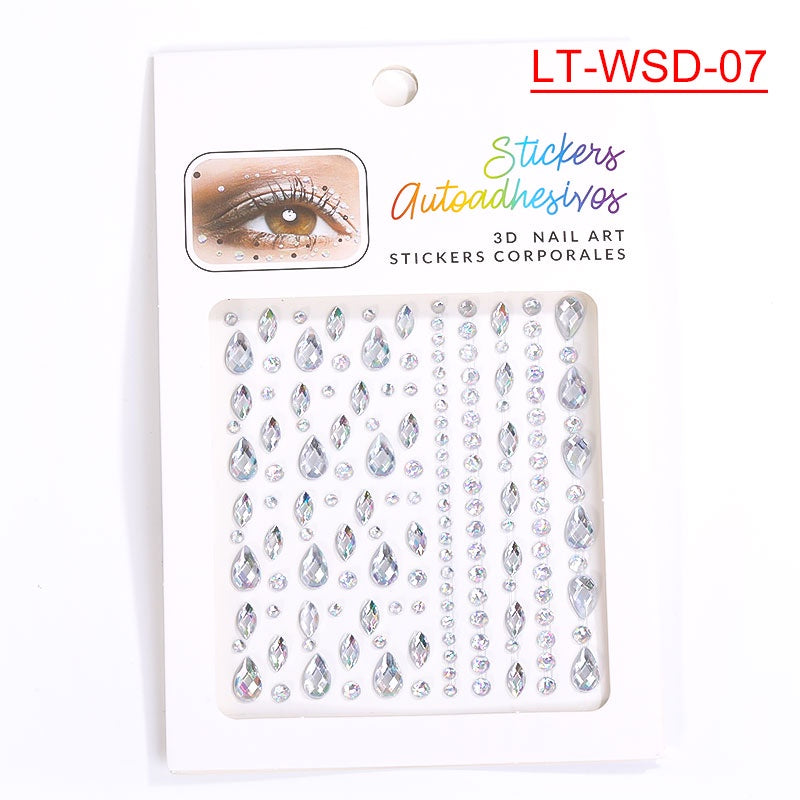 Cross-Border Hot Sell Face Rhinestone Diamond Sticker Eyebrow Eye Pad Forehead Face Decoration Acrylic Crystal Sticker Party Diamond Sticker