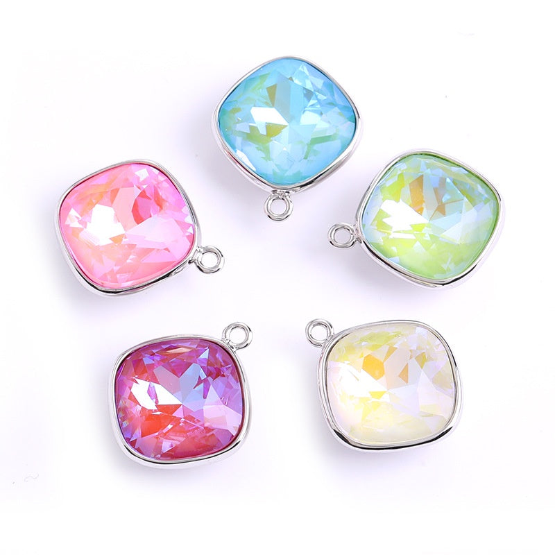 Korean Style Beauty Color Cushion Shaoe Alloy Crystal Rhinestone Pendant