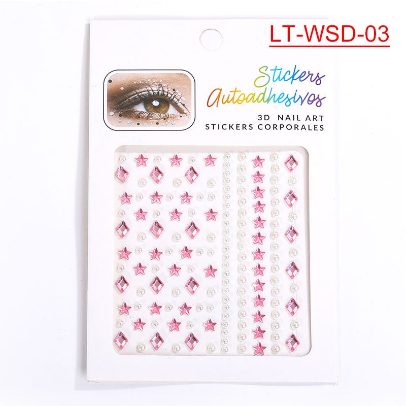 Cross-Border Hot Sell Face Rhinestone Diamond Sticker Eyebrow Eye Pad Forehead Face Decoration Acrylic Crystal Sticker Party Diamond Sticker