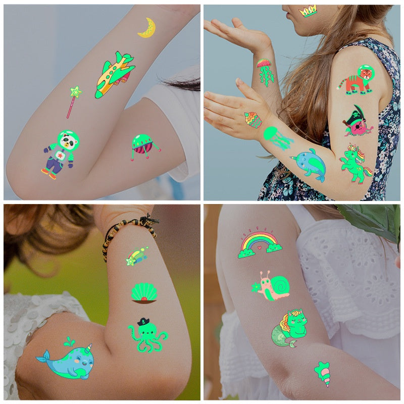[Genuine goods in stock] Cartoon luminous tattoo stickers are durable, beautiful and fashionable. Personalized tattoo stickers include dinosaurs, mermaids,, luminous stickers