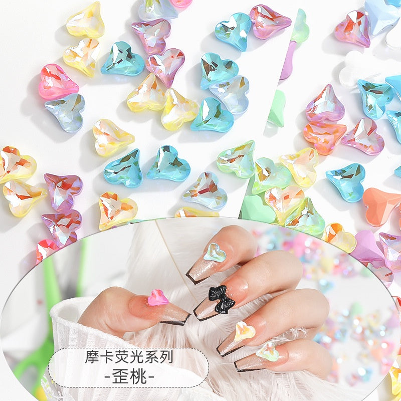 Nail Art Ornament Crystal 20pcs Sweet Heart Shap Mocha Fluorescence Color Jewelry Diy Rhinestone