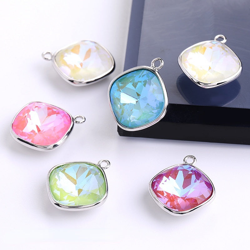 Fat Square Mocha Fluorescent Pendant Accessories Single Hole Pendant Accessories Alloy Accessories Single Hanging Diy Glass Drill Zipper Accessories