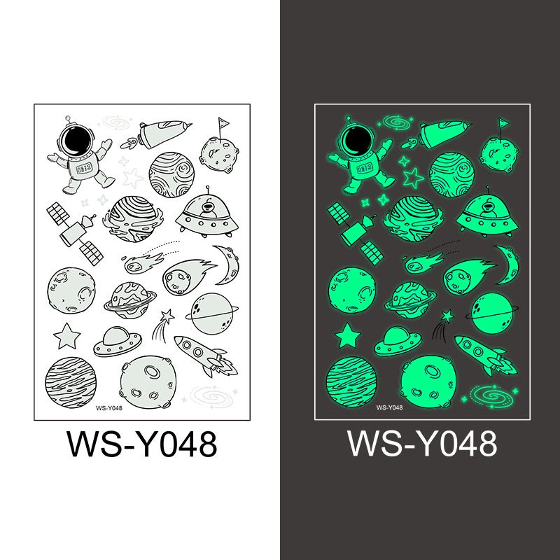 Waterproof Luminous Tattoo Stickers Cute Children's Cartoon Party Universe Space Rocket UFO Interstellar Temporary Stickers