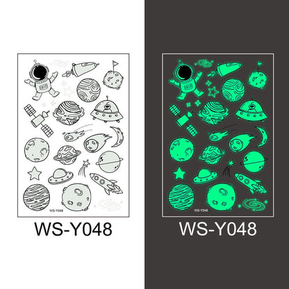 Waterproof Luminous Tattoo Stickers Cute Children's Cartoon Party Universe Space Rocket UFO Interstellar Temporary Stickers