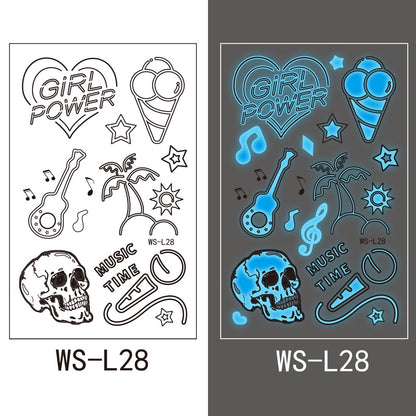 【Ready stock】kawaii Sexy tattoo stickers, fashion trends, nightclubs, bars, music festivals, carnival parties, tattoo stickers, fluorescent notes, luminous cool face stickers