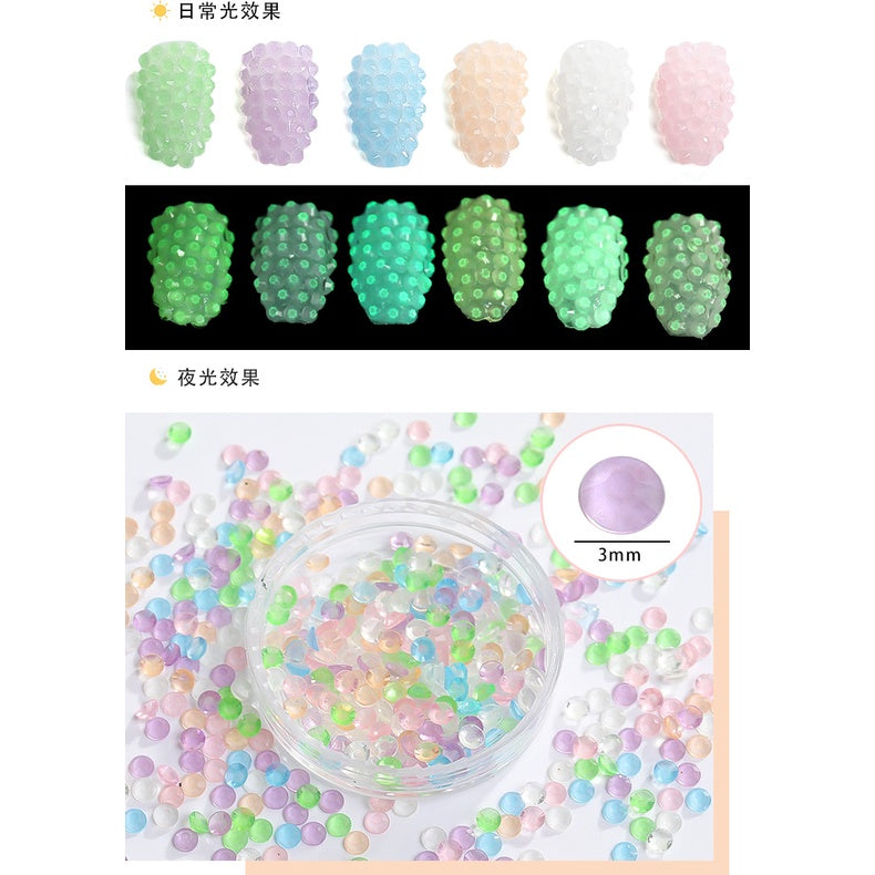 Glow In Dark Luminous Resin Round Rhinestone Flatback Colorful Nail Art Rhinestone for Phone Case