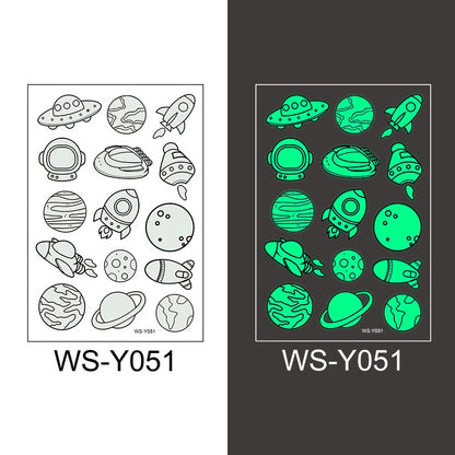 Waterproof Luminous Tattoo Stickers Cute Children's Cartoon Party Universe Space Rocket UFO Interstellar Temporary Stickers