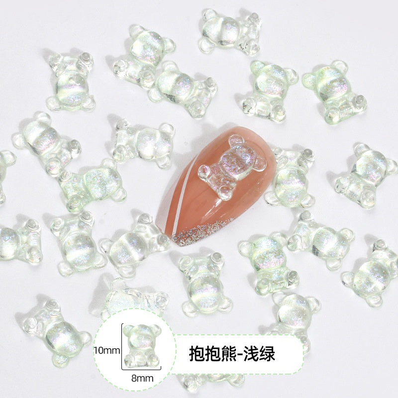 10pcs Transparent Bear Nail Rhinestone Resin Cute Decorative Rhinestone DIY Nail Art Sticker