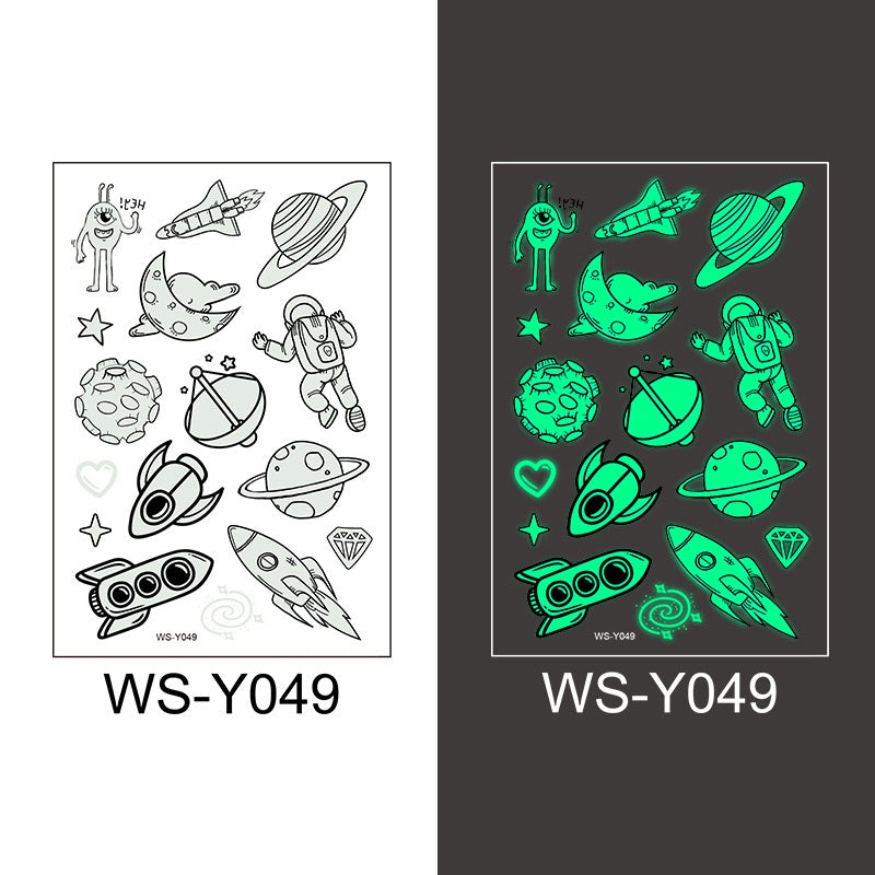 Waterproof Luminous Tattoo Stickers Cute Children's Cartoon Party Universe Space Rocket UFO Interstellar Temporary Stickers
