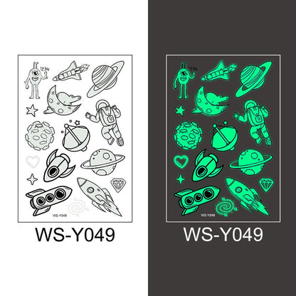 Waterproof Luminous Tattoo Stickers Cute Children's Cartoon Party Universe Space Rocket UFO Interstellar Temporary Stickers