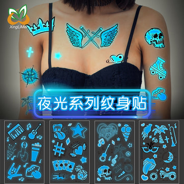【Ready stock】kawaii Sexy tattoo stickers, fashion trends, nightclubs, bars, music festivals, carnival parties, tattoo stickers, fluorescent notes, luminous cool face stickers