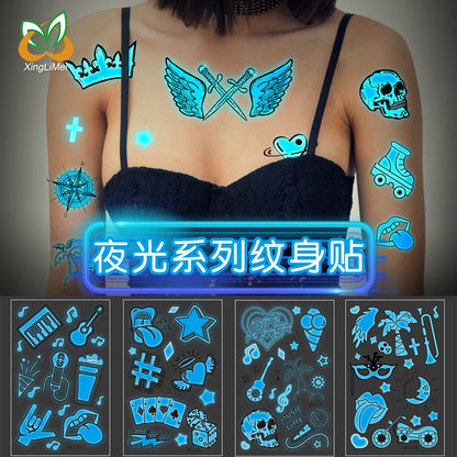 【Ready stock】kawaii Sexy tattoo stickers, fashion trends, nightclubs, bars, music festivals, carnival parties, tattoo stickers, fluorescent notes, luminous cool face stickers