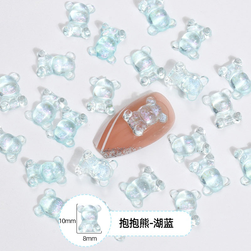 10pcs Transparent Bear Nail Rhinestone Resin Cute Decorative Rhinestone DIY Nail Art Sticker