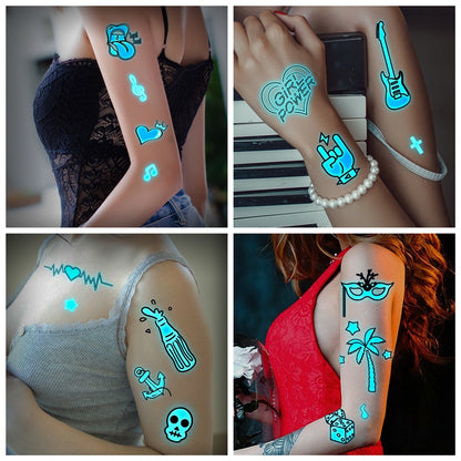 【Ready stock】kawaii Sexy tattoo stickers, fashion trends, nightclubs, bars, music festivals, carnival parties, tattoo stickers, fluorescent notes, luminous cool face stickers