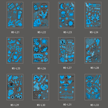 【Ready stock】kawaii Sexy tattoo stickers, fashion trends, nightclubs, bars, music festivals, carnival parties, tattoo stickers, fluorescent notes, luminous cool face stickers