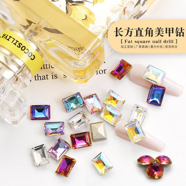 【ready stock Shiny Crystals Nail 6*8mm Step Cut 3D Nail Art Rhinestone K9 Nails For DIY Decals