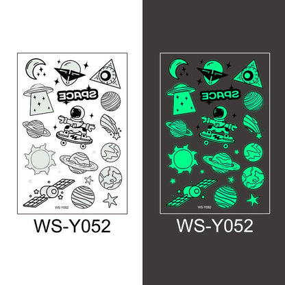 Waterproof Luminous Tattoo Stickers Cute Children's Cartoon Party Universe Space Rocket UFO Interstellar Temporary Stickers
