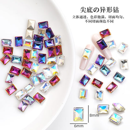 【ready stock】New Design 6*8mm Step Cut 3D Nail Art Rhinestone K9 Nails For DIY Decals Nail Shiny Crystals