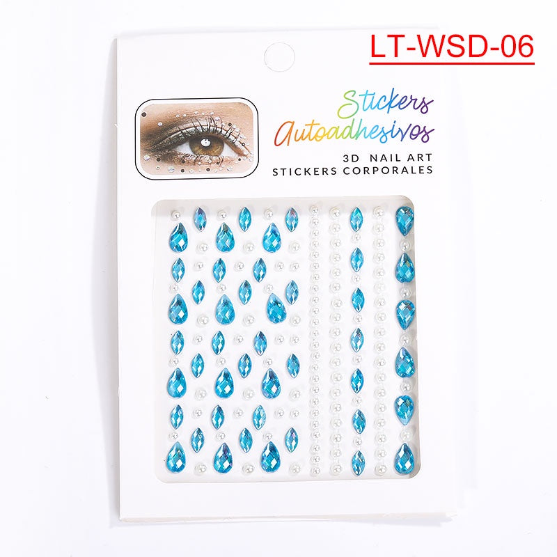 Cross-Border Hot Sell Face Rhinestone Diamond Sticker Eyebrow Eye Pad Forehead Face Decoration Acrylic Crystal Sticker Party Diamond Sticker