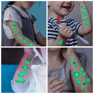 Waterproof Luminous Tattoo Stickers Cute Children's Cartoon Party Universe Space Rocket UFO Interstellar Temporary Stickers