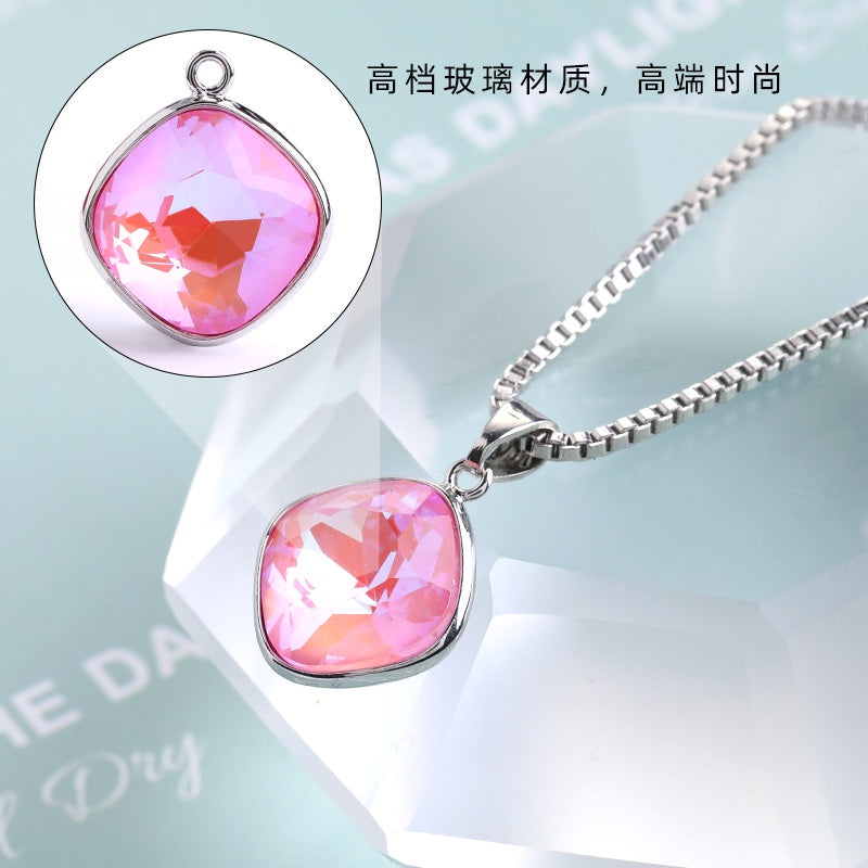 Korean Style Beauty Color Cushion Shaoe Alloy Crystal Rhinestone Pendant