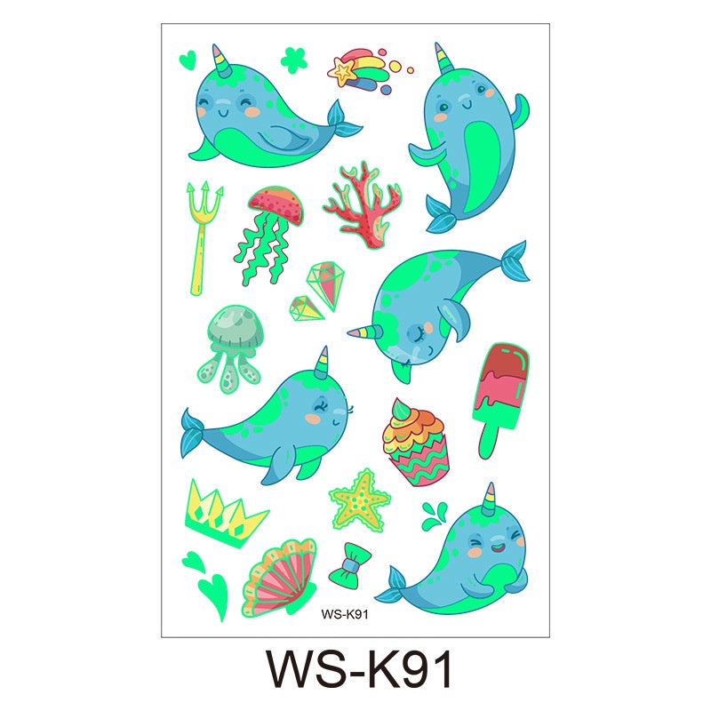 [Genuine goods in stock] Cartoon luminous tattoo stickers are durable, beautiful and fashionable. Personalized tattoo stickers include dinosaurs, mermaids,, luminous stickers