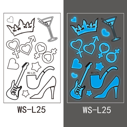 【Ready stock】kawaii Sexy tattoo stickers, fashion trends, nightclubs, bars, music festivals, carnival parties, tattoo stickers, fluorescent notes, luminous cool face stickers